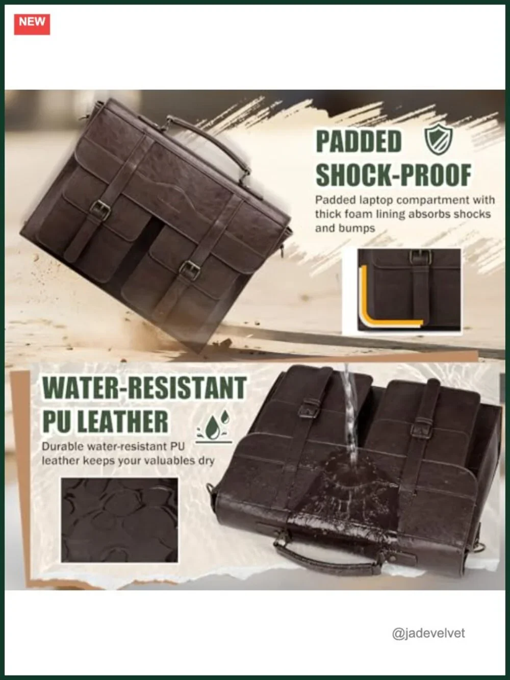 Vintage Style PU Leather Laptop Messenger Bag for Men, Fits 17 Inch Computer,